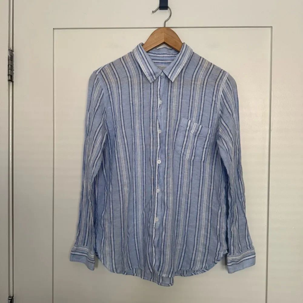 Rails Charli Napoli Stripe Shirt Womens Sz L Blue Long Sleeve Linen Blend Resort